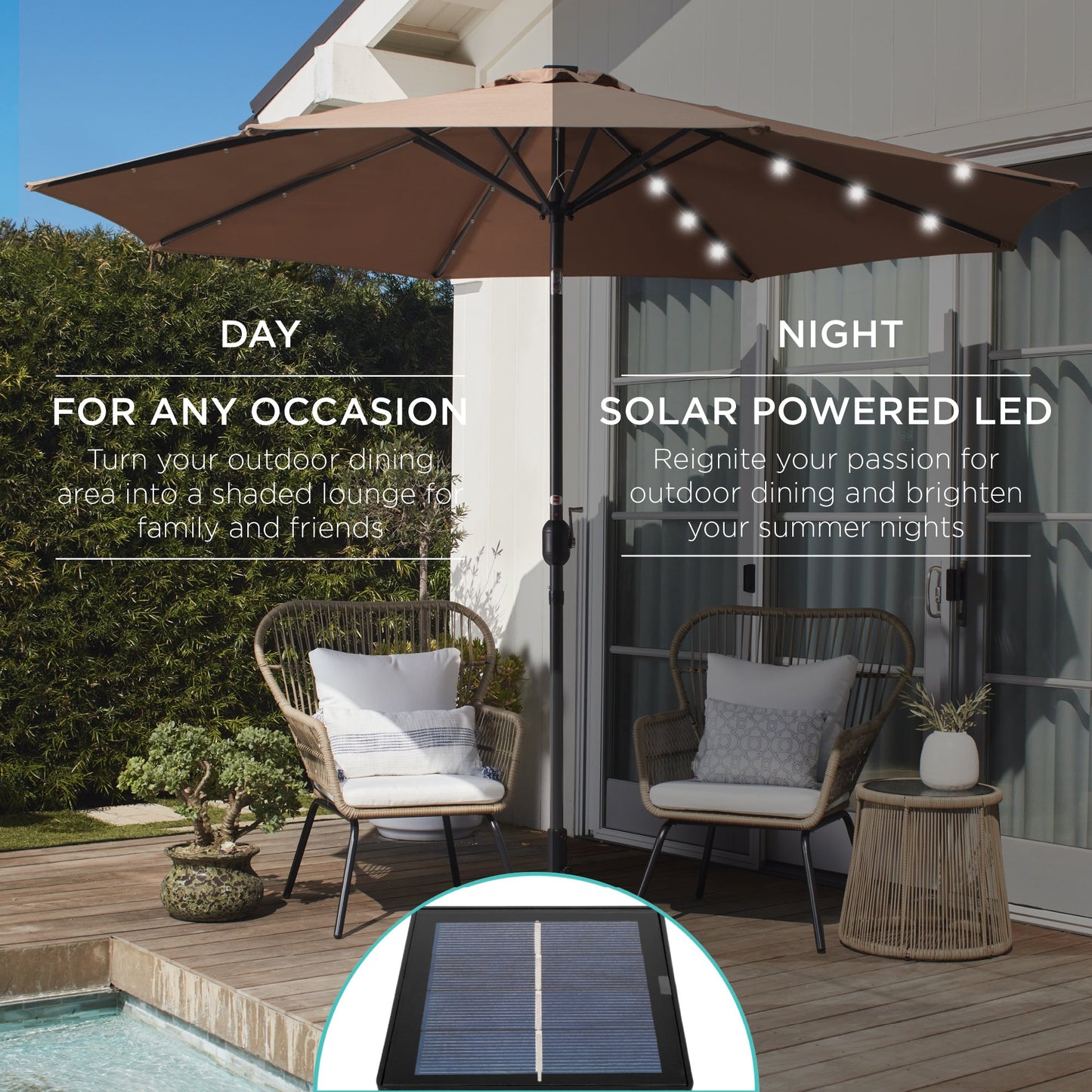 Solar LED Lighted Patio Umbrella w/ Tilt Adjustment, UV-Resistant - 10ft
