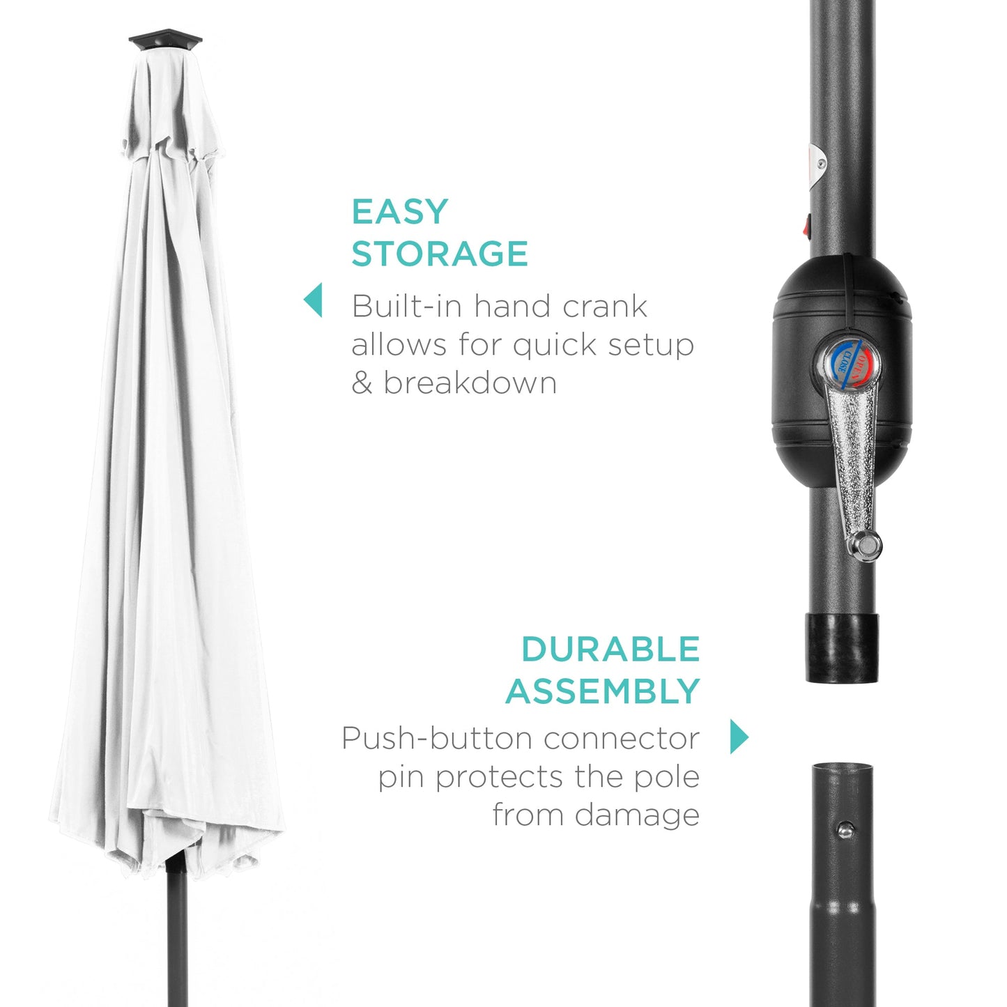 Solar LED Lighted Patio Umbrella w/ Tilt Adjustment, UV-Resistant - 10ft