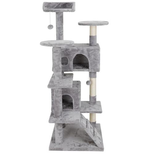 ZENSTYLE 53 Cat Tree Scratching Post Condo Tower Pet Kitty Playhouse Activity W/ Cave and Ladders Indoor Have Fun - Light Gray