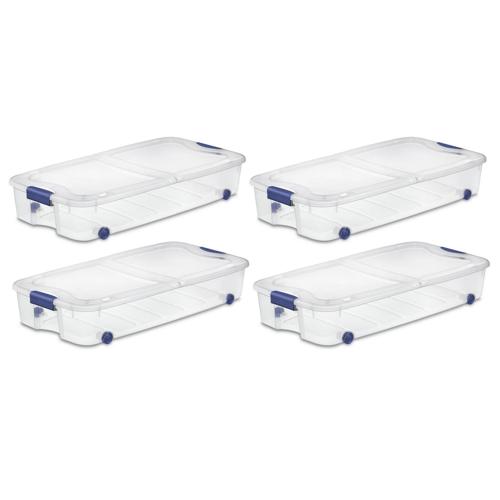 Sterilite 66 Qt. Ultraa c Storage Box Plastic, Stadium Blue, Set of 4