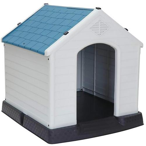 ZENY Plastic Indoor Outdoor Dog House Medium Pet Doghouse White, Blue Roof