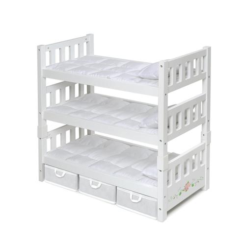Badger Basket 1-2-3 Convertible Doll Bunk Bed W Ith Bedding, Baskets, And Free Personalization Kit - W Hite Rose - Fits American Girl, My Life As and Most 18 inch Dolls