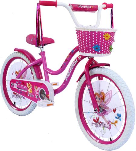USToyOutlet 20 In. Cruiser Steel Frame Bicycle Coaster Brake One Piece Crank, White, Pink Full cover Chain Guard, Pink Basket, Fenders and Rims, White Tire Kid's Bike - Pink and Hot Pink