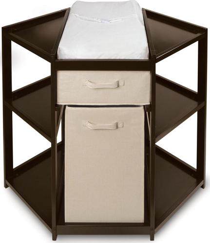 Badger Basket Diaper Corner Baby Changing Table with Hamper and Basket, Espresso, Includes Pad