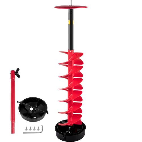VEVOR Ice Drill Auger, 6" Diameter Nylon Ice Auger, 39" Length Ice Auger Bit,Auger Drill with 11.8 Extension Rod,Auger Bit w/ Drill Adapter,Top Plate and Blade Guard for Ice Fishing Ice Burrowing Red
