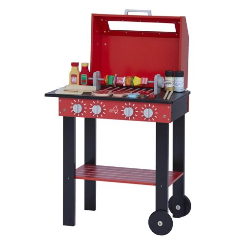 Teamson Kids Little Helper Wooden Backyard BBQ Grill Playset, Red/Black