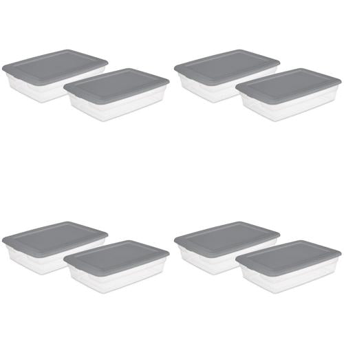 Sterilite 28 Qt. Storage Box Plastic, Titanium, Set of 8