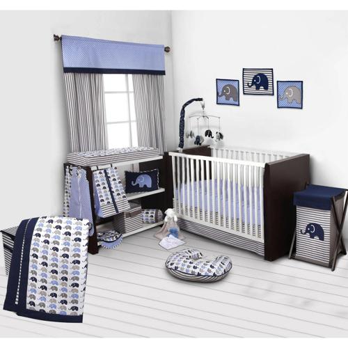 Bacati Elephants 10 Piece Crib Bedding Set, Blue/Gray