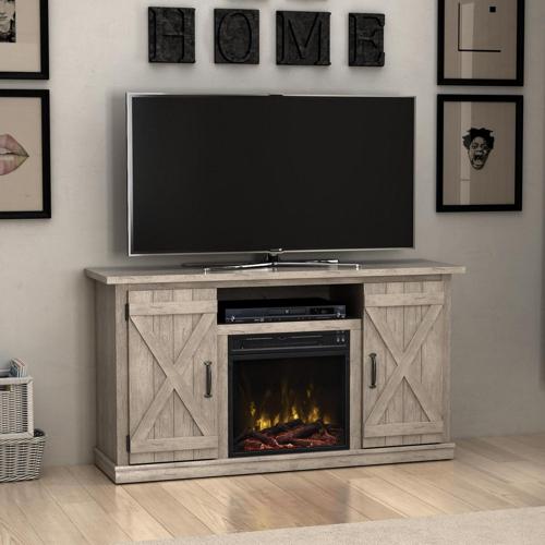 Twin Star Home Barn Door TV Stand for TVs up to 55 with ClassicFlame Electric Fireplace, Ashland Pine