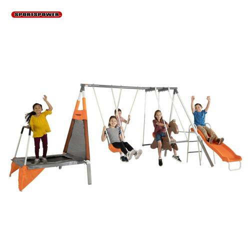 Sportspower Fairview Swing Set with 2 Swings, Rocking Horse, Mini Trampoline, and Heavy Duty Slide