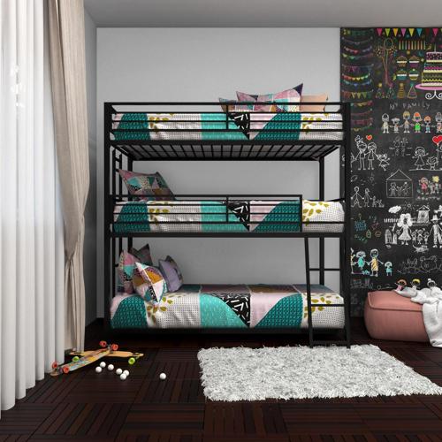 Your Zone June Triple Twin Metal Bunk Bed, Black