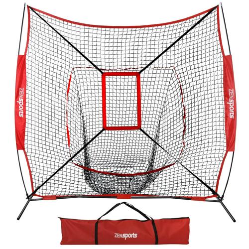 ZenSports 7'x7' Baseball Softball Practice Net W/Strike Zone and Carry Bag - Batting Hitting Pitching IndooorOutdoor