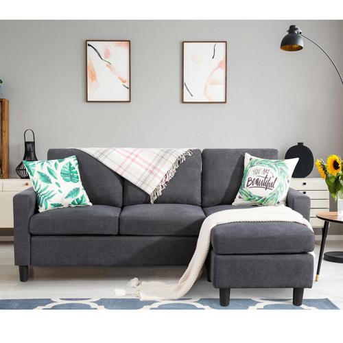 Sobaniilo Convertible Sectional Sofa Couch, Modern Linen Fabric L-Shaped 3-Seat Sofa Sectional with Reversible Chaise for Small Space (Dark Gray)